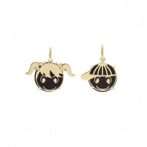 Pingente em Ouro 18k Menina/Menino Polido com Onix - 12mm 