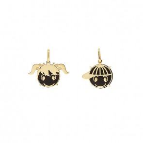 Pingente em Ouro 18k Menina/Menino Polido com Onix - 10mm 