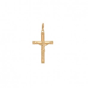 Pingente em Ouro 18k Cruz Fosca Bordas Polida com Cristo