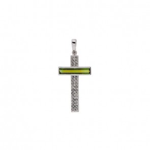 Pingente em Ouro 18k Cruz Alpha Black com 1 Turmalina Verde 0.84cts e 28 Diamantes Black