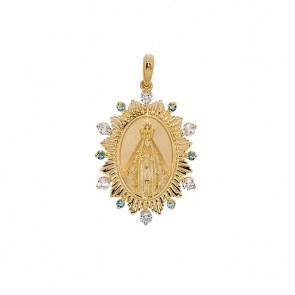 Pingente em Ouro 18k Sacra Nossa Sra. Aparecida com Pedras Naturais 