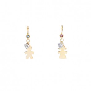 Pingente em Ouro 18k Menino/Menina Bicolor com 1 Topázio Azul e 1 Rodolita 