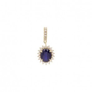 Pingente em Ouro 18k Chuveiro Oval Cravejado com 25 Diamantes e 1 Safira 9x7mm