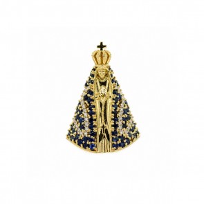 Pingente Nossa Sra. Aparecida com 34 Diamantes 0.14cts e 56 Safiras 2.5mm