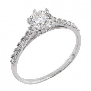 Anel Solitário White Voile Blanc 1 Diamante 80 Pontos Aro Cravejado com 12 Diamantes