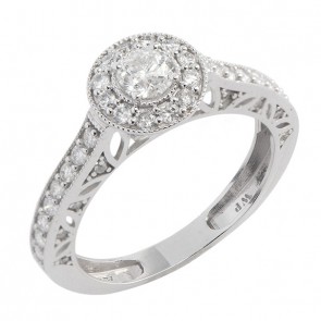 Anel Solitário White Voile Blanc 1 Diamante 30 Pontos Aro com 44 Diamantes