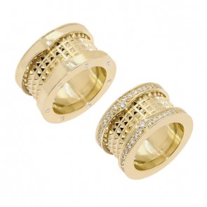 Aliança em Ouro 18k Trabalhada 12mm com 7 Diamantes Lateral 
