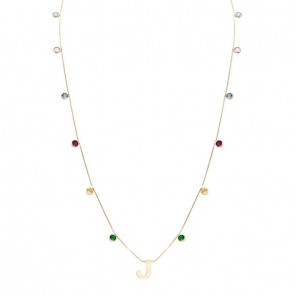 Gargantilha em Ouro 18k Dambete Letra J com Zircônias Coloridas