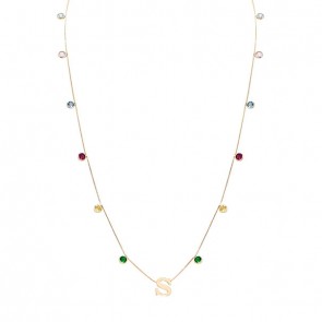 Gargantilha em Ouro 18k Dambete Letra S com Zircônias Coloridas