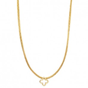 Gargantilha Em Ouro 18k Choker Fio Cetim Com Pingente Trevo