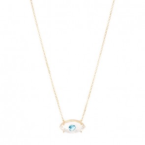 Gargantilha em Ouro 18k Olho Grego Cristal 18x9mm e com 1 Topázio Azul