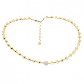Gargantilha em Ouro 18k Choker Bolinhas Polidas com 55 Diamantes de 0.28Cts