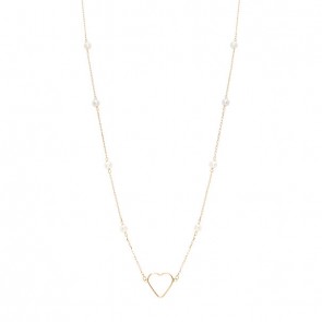 Gargantilha em Ouro 18k  Cartie 45cm Coração Vazado com Pérolas 3.5mm