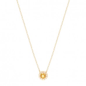 Gargantilha em Ouro 18k Chuveiro com 1 Safira Laranja 5mm e 12 Diamantes 