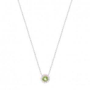 Gargantilha em Ouro Branco 18k Chuveiro com 1 Safira Verde 5mm e 12 Diamantes 