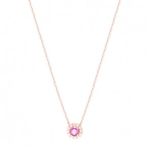 Gargantilha em Ouro Rosé 18k Chuveiro Redonda com 1 Safira Rosa 5mm e 12 Diamantes 
