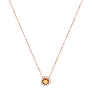 Gargantilha em Ouro Rosé 18k Chuveiro Redonda com 1 Safira Laranja 5mm e 12 Diamantes 