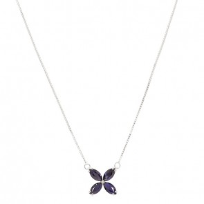 Gargantilha em Ouro Branco 18k Flor Com 4 Safiras Navetes De 1.28 CTS