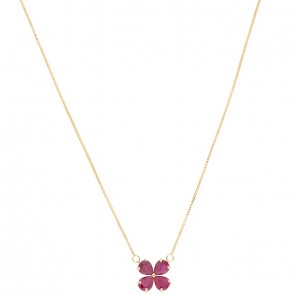 Gargantilha em Ouro 18k Flor com 4 Rubis Gotas 5x4mm 1.40cts