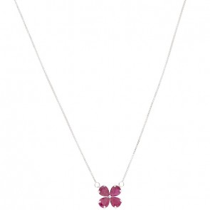 Gargantilha em Ouro Branco 18k Flor com 4 Rubis Gotas 5x4mm 1.40cts