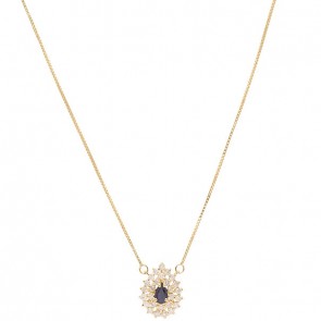 Gargantilha em Ouro 18k Gota com 1 Safira 5x3 0.26ts com 27 Diamantes 0.42cts