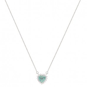Gargantilha em Ouro 18k Branco Coração com 1 Esmeralda 5.50mm 0.53cts com 16 Diamantes 0.23cts
