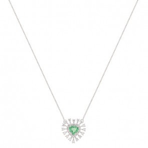 Gargantilha em Ouro Branco 18k Coração com 1 Esmeralda 6mm 0.67cts com 30 Diamantes 0.44cts