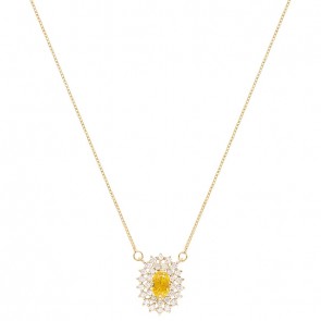 Gargantilha em Ouro 18k Chuveiro Oval  com 1 Safira Amarela 6x4mm 0.56Cts com 28 Diamantes 0.41Cts