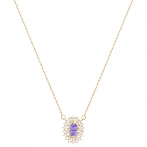 Gargantilha em Ouro 18k Chuveiro Oval com 1 Tanzanita 6x4mm 0.49cts com 28 Diamantes 0.41cts