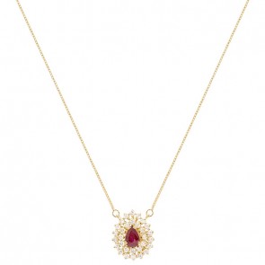 Gargantilha em Ouro 18k Gota com 1 Rubi 6x4mm 0.44Cts com 30 Diamantes 0.42Cts