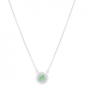 Gargantilha em Ouro Branco 18k Chuveiro Redondo Com 1 Esmeralda De 1.13 Quilates Com 18 Diamantes De 0.28 Quilates
