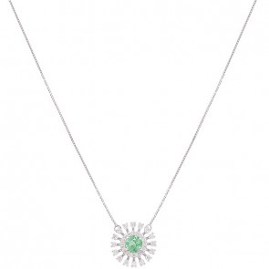 Gargantilha Em Ouro Branco 18k Chuveiro Redondo Com 1 Esmeralda 5mm 0.64cts Com 30 Diamantes 0.45cts