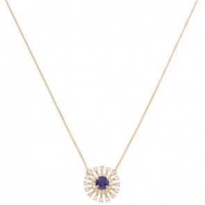 Gargantilha Em Ouro 18k Chuveiro Redondo Com 1 Safira 0.64CTS Com 30 Diamantes 0.45CTS