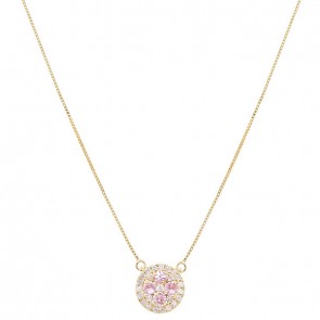 Gargantilha Chuveiro com 4 Safiras Rosas 3mm 0.52cts com 24 Diamantes 0.36cts