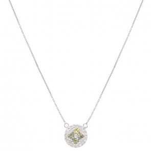 Gargantilha em Ouro Branco 18k Chuveiro com 4 Safiras Verdes 3mm 0.52cts com 24 Diamantes 0.36cts
