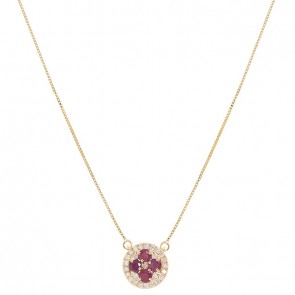 Gargantilha em Ouro 18k Chuveiro com 4 Rubis 3.50mm 0.92Cts com 26 Diamantes 0.40Cts