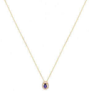 Gargantilha em Ouro 18k Chuveiro Oval com 1 Safira 0.33Cts com 18 Diamantes 0.09Cts 