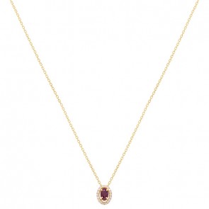 Gargantilha em Ouro 18k Chuveiro Oval com 1 Rubi 0.31Cts com 18 Diamantes 0.09Cts