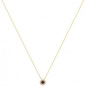 Gargantilha em Ouro 18k Chuveiro Redondo com 1 Safira 4mm 0.36Cts com 16 Diamantes 0.08Cts         