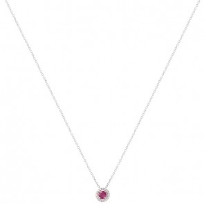 Gargantilha em Ouro Branco 18k Chuveiro Redondo com 1 Rubi 4mm 0.30Cts com 16 Diamantes 0.08Cts  