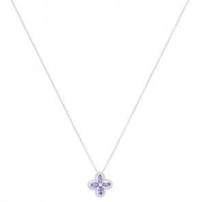 Gargantilha em Ouro Branco 18k Flor com 4 Tanzanitas Navetes 0.88Cts e 41 Diamantes 0.22Cts  