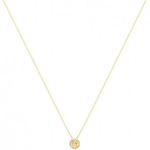 Gargantilha em Ouro 18k Chuveiro Redondo com 1 Safira Amarela 4mm 0.32Cts com 16 Diamantes 0.08Cts        
