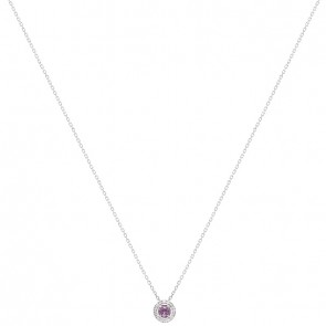 Gargantilha em Ouro Branco 18k Chuveiro Redondo com 1 Safira Roxa 4mm 0.35cts com 16 Diamantes 0.08cts