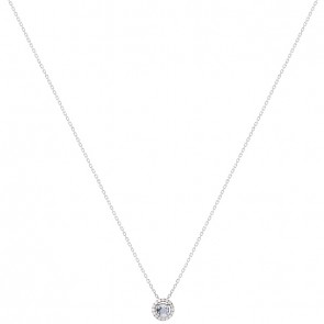 Gargantilha em Ouro Branco 18k Chuveiro Redondo com 1 Agua Marinha 4mm 0.20cts com 16 Diamantes 0.08cts