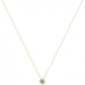 Gargantilha em Ouro 18k Chuveiro Redondo com 1 Safira Verde 4mm 0.36Cts com 16 Diamantes 0.08Cts        
