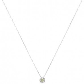 Gargantilha em Ouro Branco 18k Chuveiro Redondo com 1 Safira Verde 4mm 0.36Cts com 16 Diamantes 0.08Cts