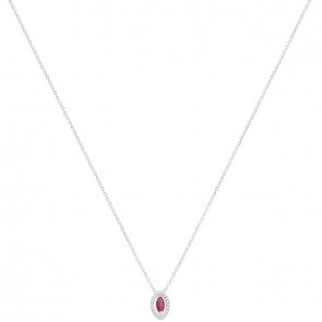 Gargantilha Em Ouro Branco 18k Chuveiro Navete Com 1 Rubi de 0.24CTS Com 20 Diamantes de 0.09CTS