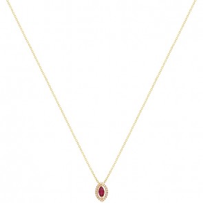 Gargantilha em Ouro 18k Chuveiro Navete com 1 Rubi 6x3mm 0.24Cts com 20 Diamantes 0.09Cts       