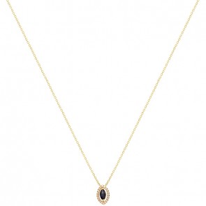 Gargantilha em Ouro 18k Chuveiro Navete com 1 Safira 6x3mm 0.30Cts com 20 Diamantes 0.09Cts     