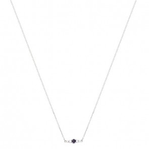 Gargantilha Em Ouro Branco 18k Reta Com 1 Safira De 0.14CTS Com 4 Diamantes De 0.06CTS